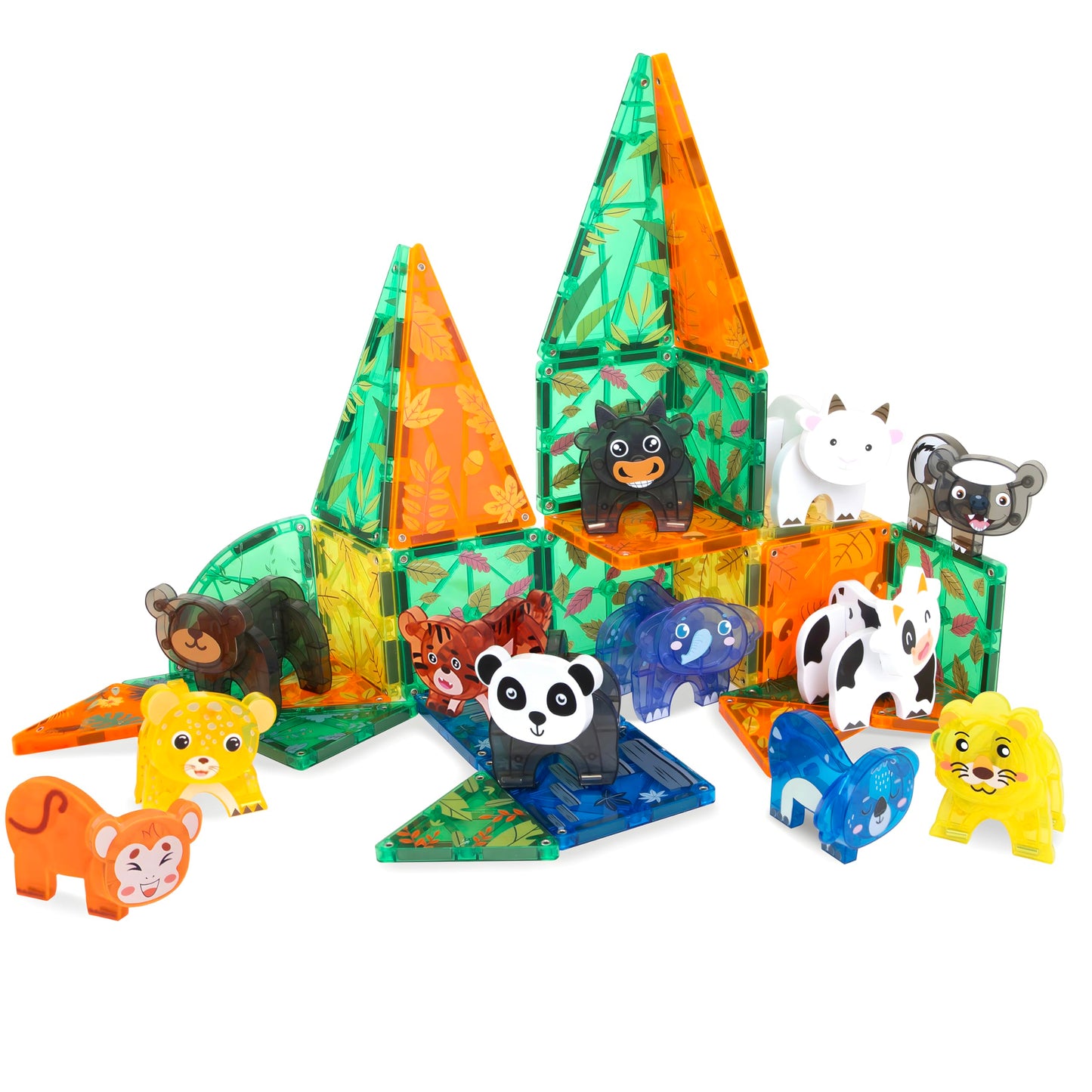 Playmags Animal Safari Magnetic Tiles for Kids - 42 Piece Set | Stacking & Building Blocks for Toddlers | Educational STEM Toy & Jungle Animal Figures
