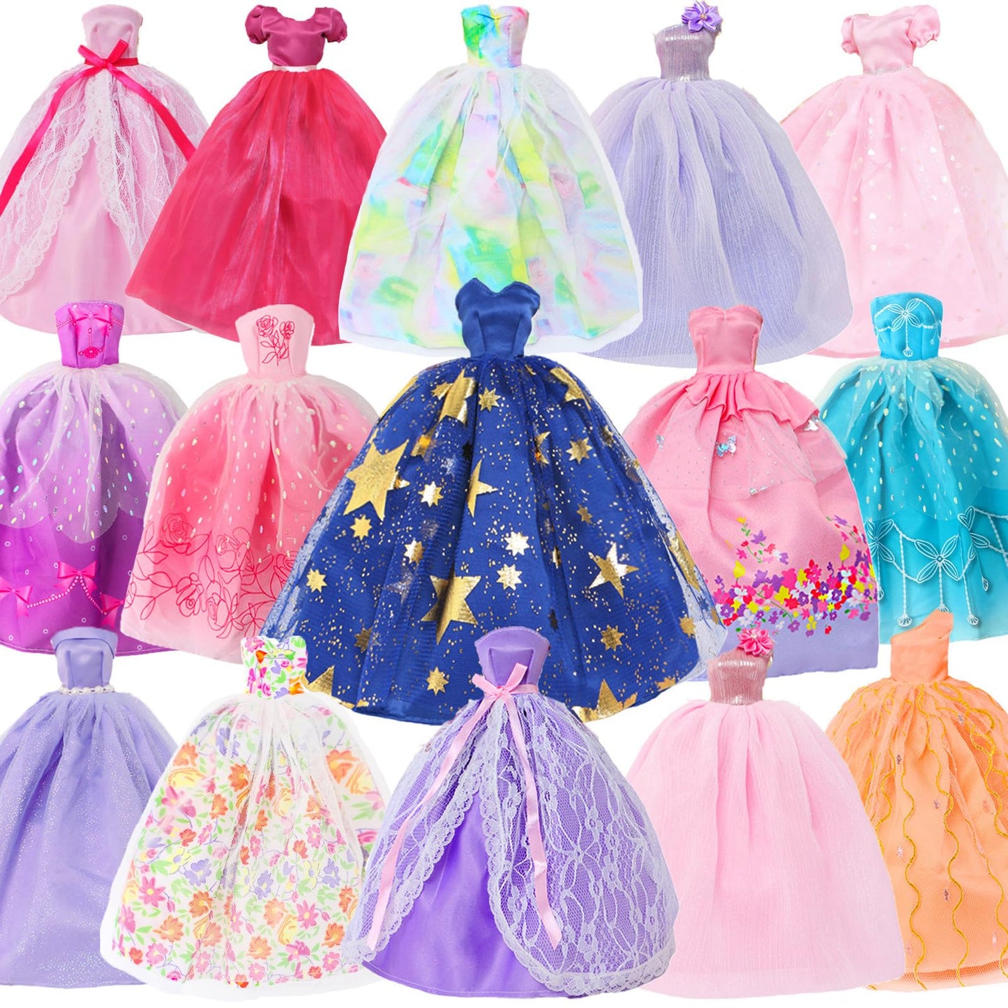 BJDBUS 5 Pcs Handmade Wedding Dress Party Gown for 11.5 Inch Girl Doll Clothes Accessories Random Clothing Set