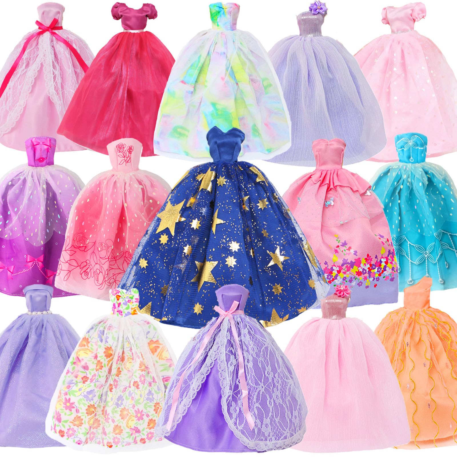 BJDBUS 5 Pcs Handmade Wedding Dress Party Gown for 11.5 Inch Girl Doll Clothes Accessories Random Clothing Set