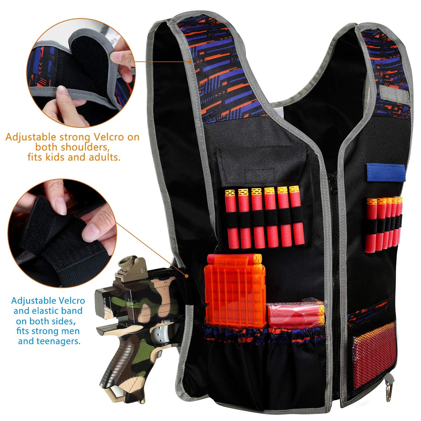 Hely Cancy Large Size Adjustable Toy Tactical Vest Kit Compatible with Nerf N-Strike Elite Series for Men, Big Kids XL-Size