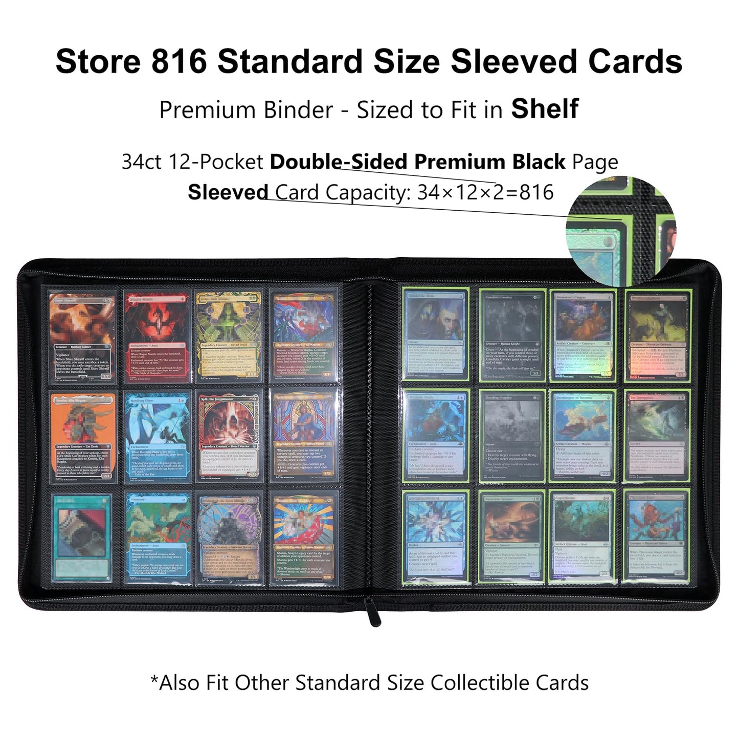 Rieton 12 Pocket 800+ Pockets Card Binder for Sleeved Cards, Large Ringless Side Loading Pockets Trading Card Album Folder for TCG