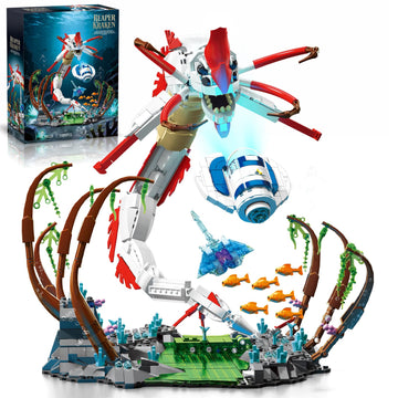 Myth Qholve Mechanical Reaper Kraken Building Block Set with Hand Crank Gear Motion, Articulated Body Deep Sea Scene Model Kit for Collectors