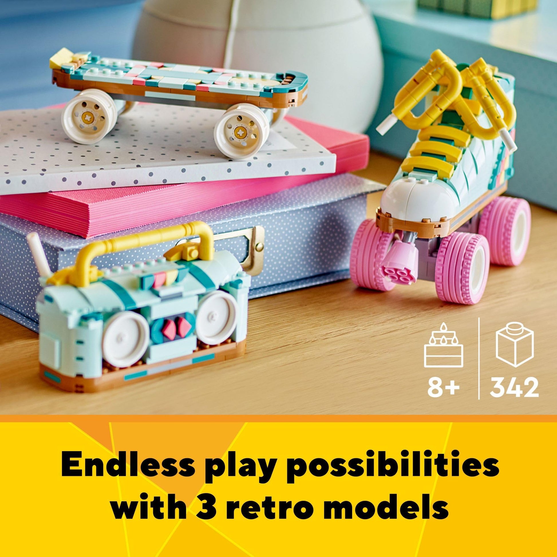 LEGO Creator 3 in 1 Retro Roller Skate Building Kit, Transforms from Roller Skate Toy to Mini Skateboard to Boom Box Radio, Birthday Gift for Skaters