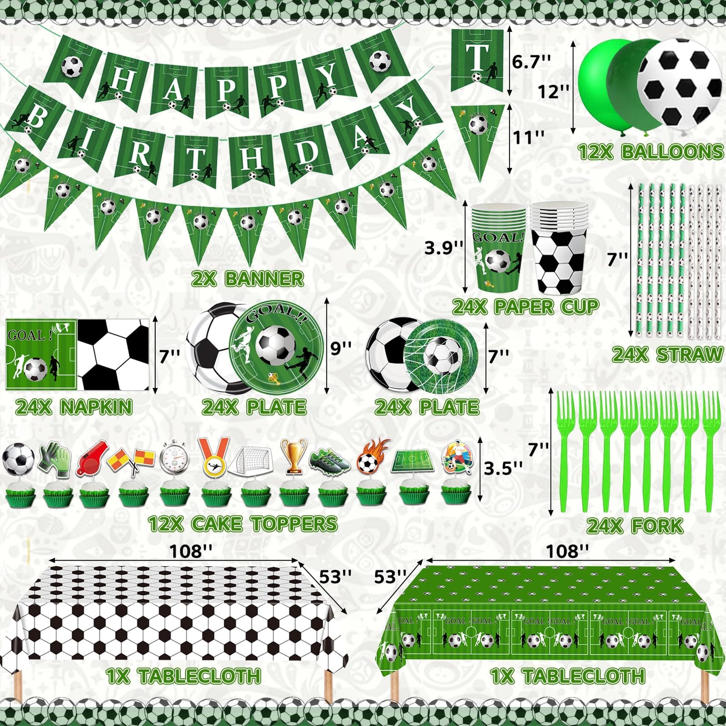 Bolake 172 Pcs Soccer Party Plates Tableware Set Serves 24 Soccer Party Decorations Supplies Includes Plates Napkins Banner Cups Tablecloth for Soccer