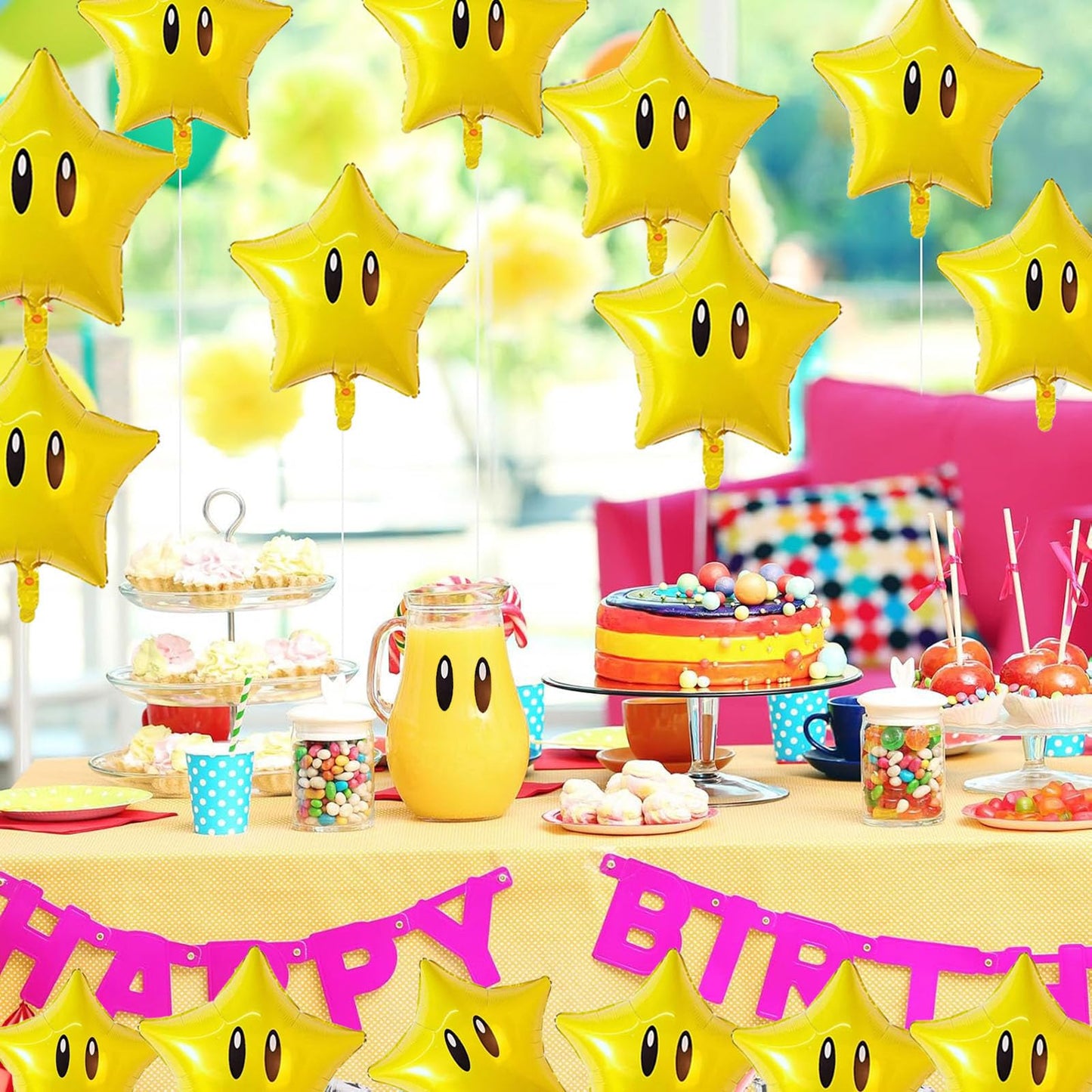 12PCS Star Foil Balloons Super Gold Coin Balloon Yellow Star Balloons for Video Game Themed Birthday Party Decorations for Boys Girls Party Supply