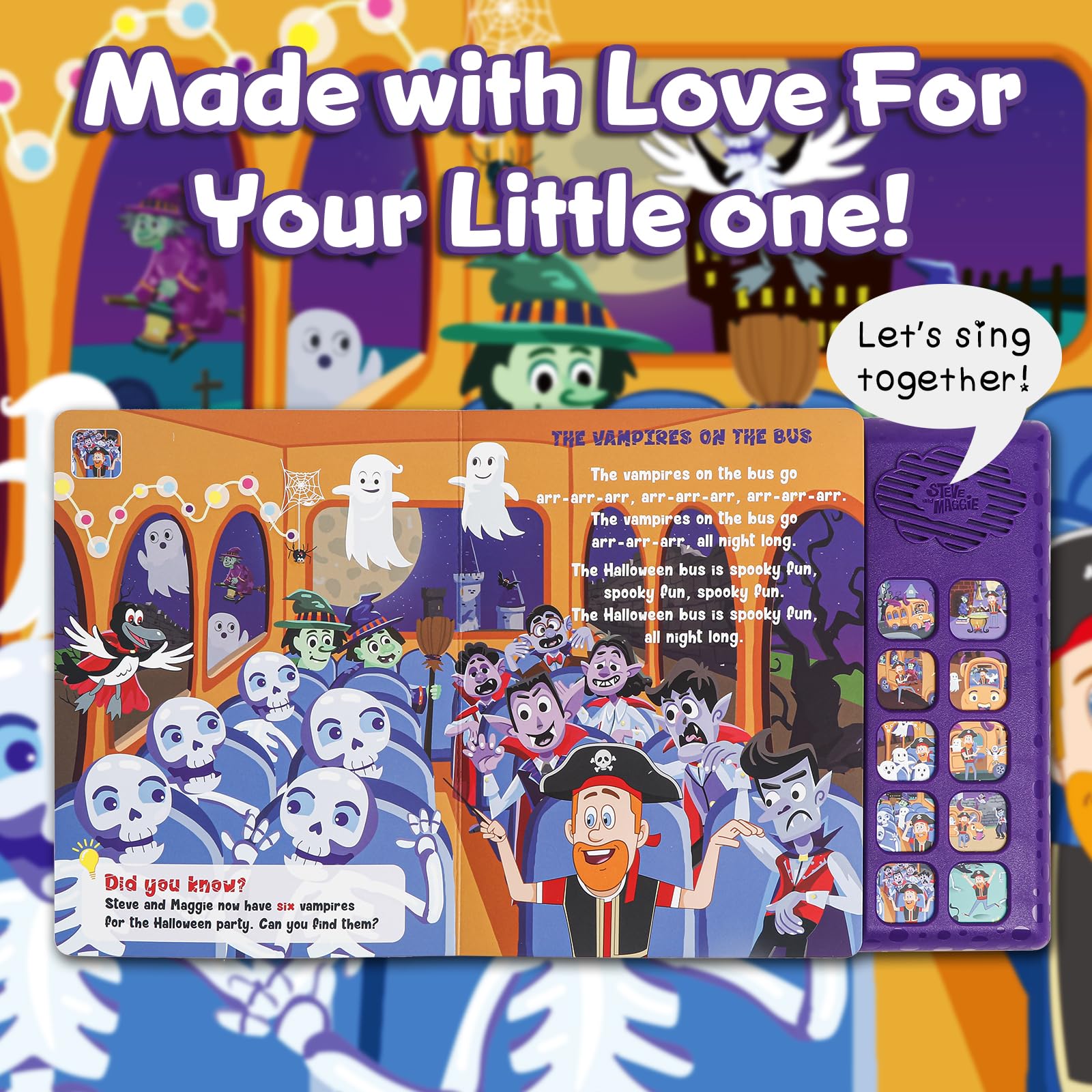 Steve and Maggie Sound Book - 10-Button Interactive Halloween Sing-Along, Musical Talking Books for Toddlers 1-3, Baby Music Book, Learning