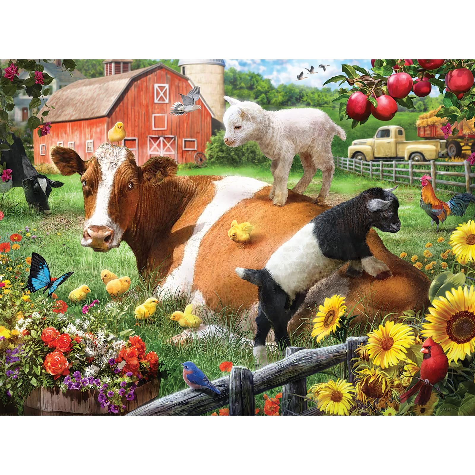Bits and Pieces - Cow and Goats' Farm Jigsaw Puzzle for Adults - Vibrant Countryside Scene by Larry Jones (300 Piece Puzzle)