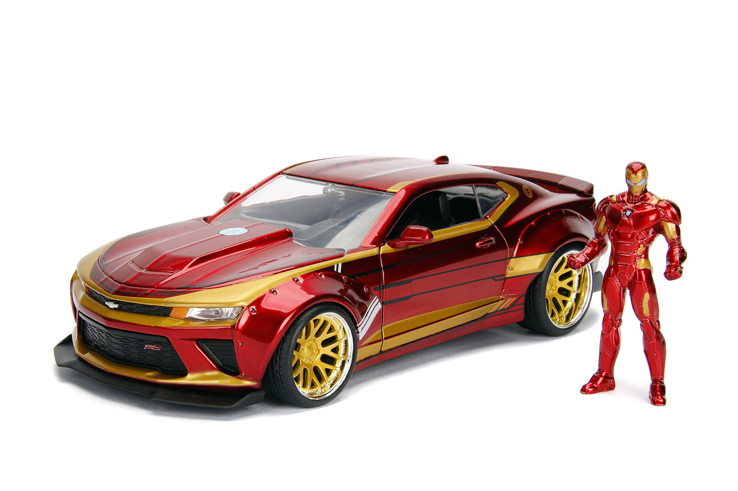 Jada Toys Marvel 1:24 2016 Chevy Camaro SS Die-cast Car with 2.75" Iron Man Figure, Toys for Kids and Adults, Red (99724)