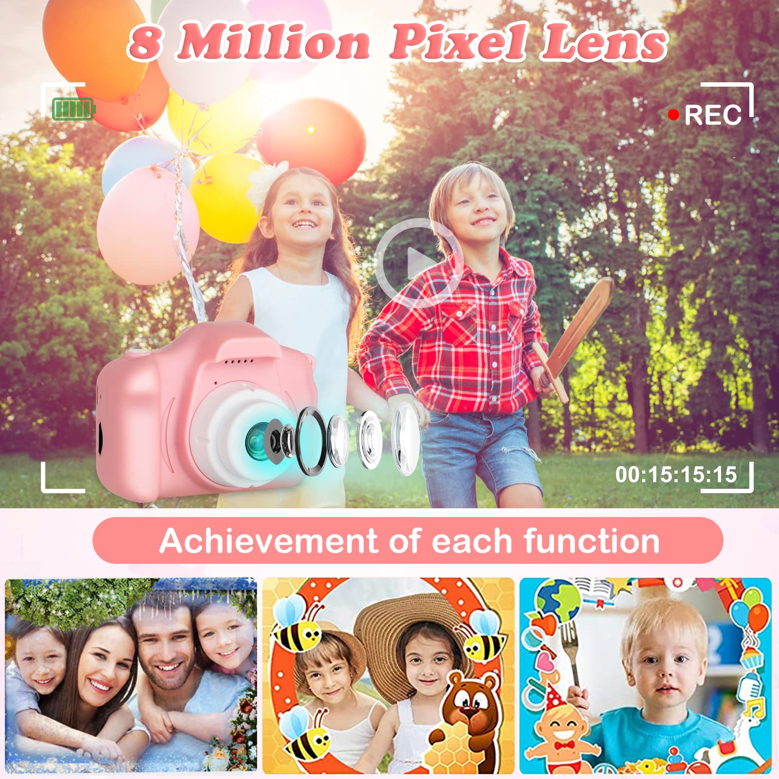 Zeacool Kids Camera, HD Digital Video Camera,Childrens Toys for 3 4 5 6 7 8 9 Year Old Boys/Girls, Selfie Camera for Kids, Christmas Birthday Gifts