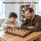15.4" Magnetic Wooden Chess Set for Adults & Kids, Handcrafted Foldable Chess Board with Individual Storage Slots, 2 Extra Queens, Portable Travel