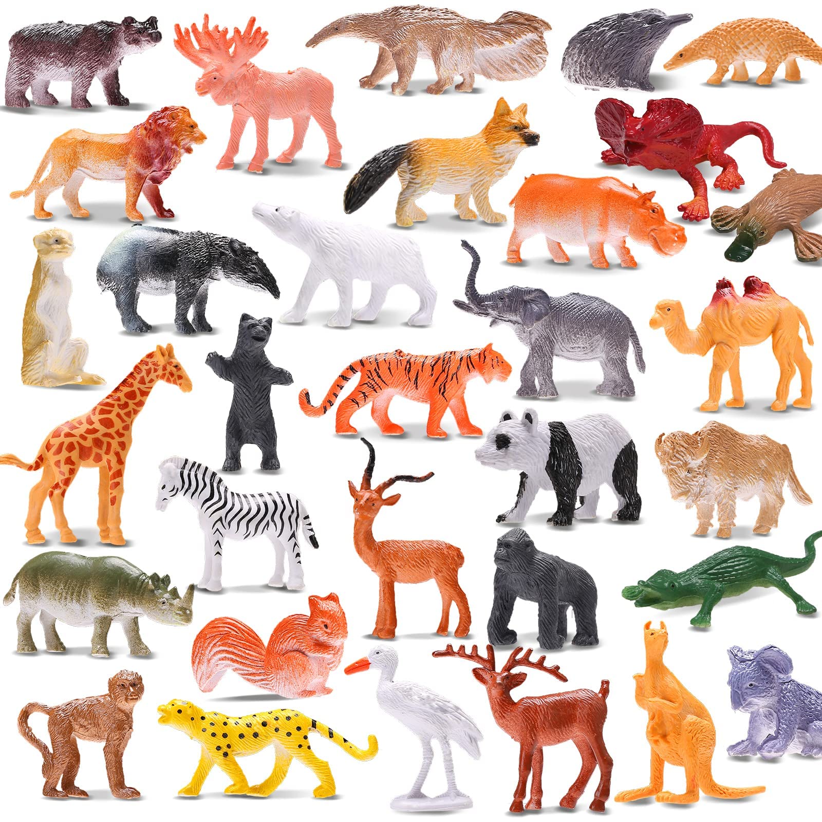 Animal Toy, 64 Pack Mini Wild Jungle Realistic Plastic Animals Figure Toys Set, for Kids Boy Girl Party Favors Pinata Goodie Bag Stuffers Easter Egg