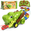 Motivekit RC Dinosaur Truck for Kids Ages 3+, Remote Control Car Carrier with 12 Magnetic Mini Cars, 2.4 GHz RC Toy Car with Music, Indoor Dinosaur