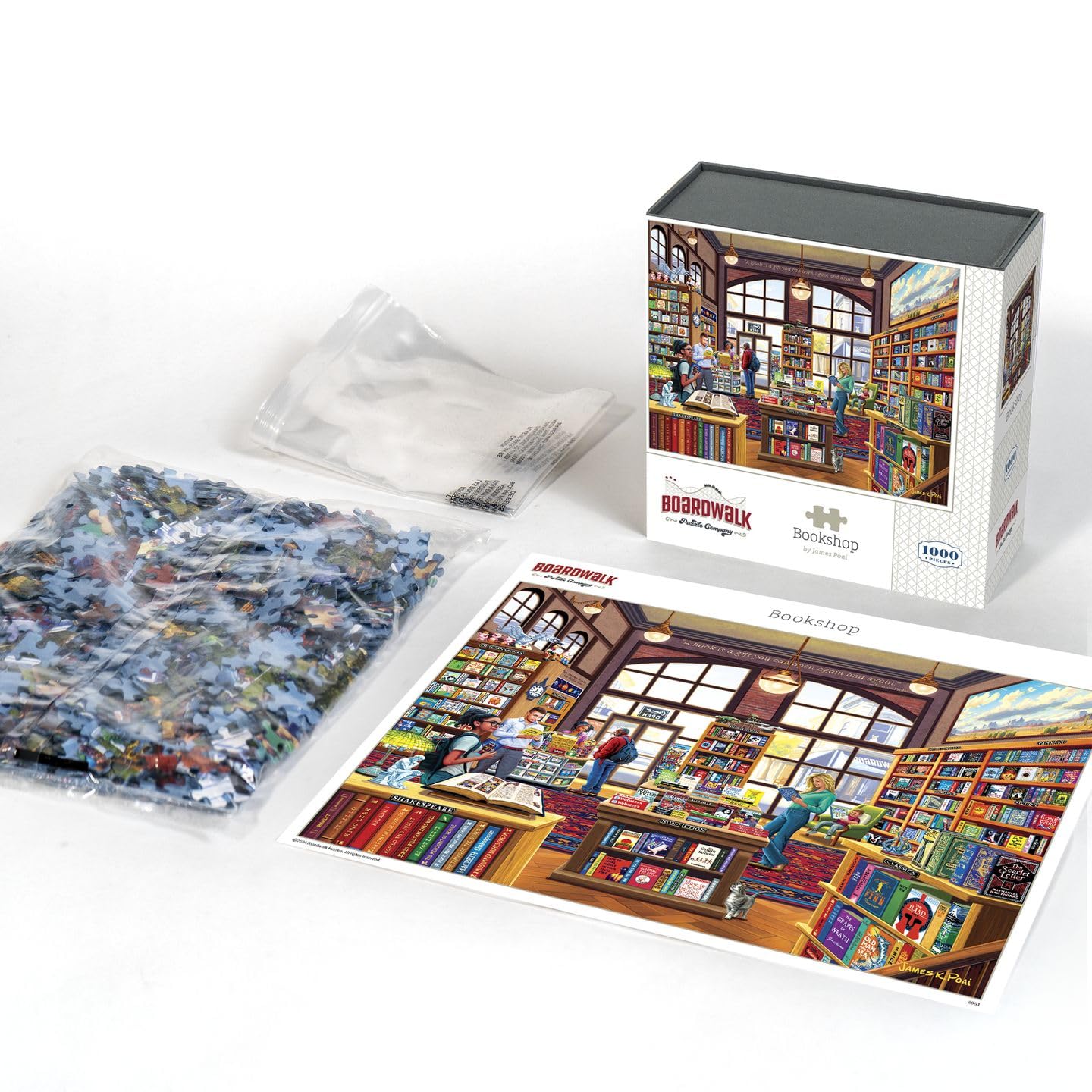 Boardwalk Bookshop 1000 Piece Jigsaw Puzzle Cozy Fun Reading Puzzles with Premium Box, Gift for Adults and Family 19"x26"