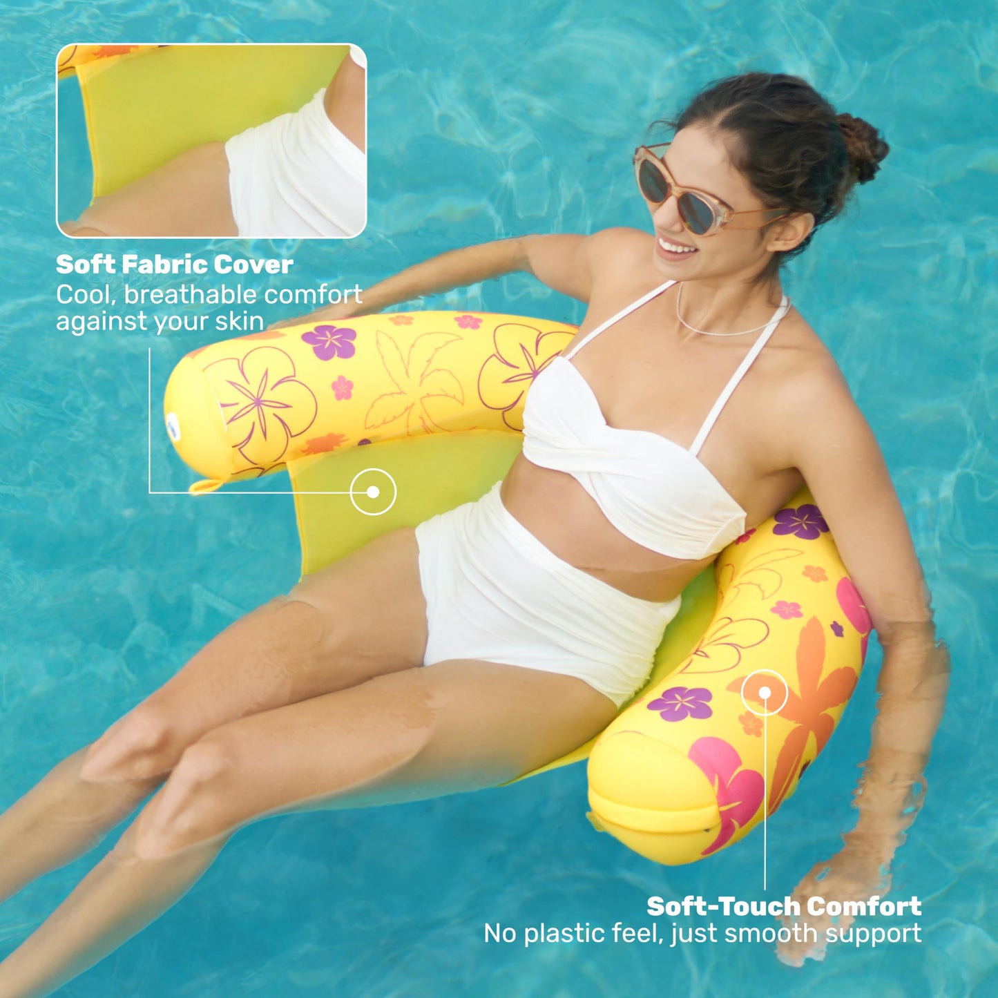 Sloosh Inflatable Pool Float Chairs for Adults, 3 Packs Floating Noodle Chair Sling Floaties with Tropical Design for Swimming Pool Water Chair Pool
