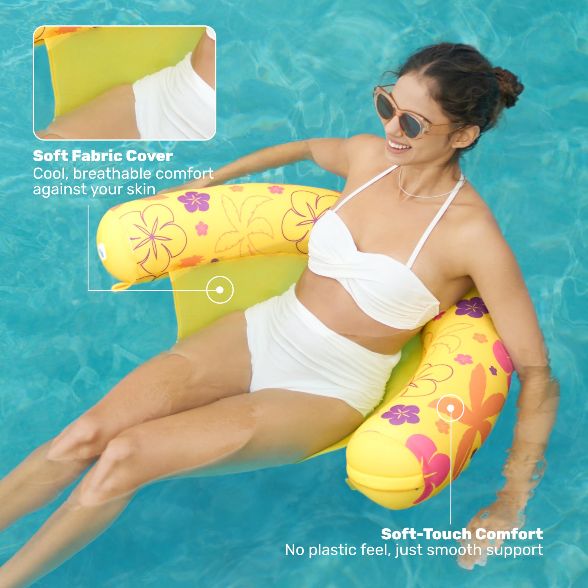 Sloosh Inflatable Pool Float Chairs for Adults, 3 Packs Floating Noodle Chair Sling Floaties with Tropical Design for Swimming Pool Water Chair Pool