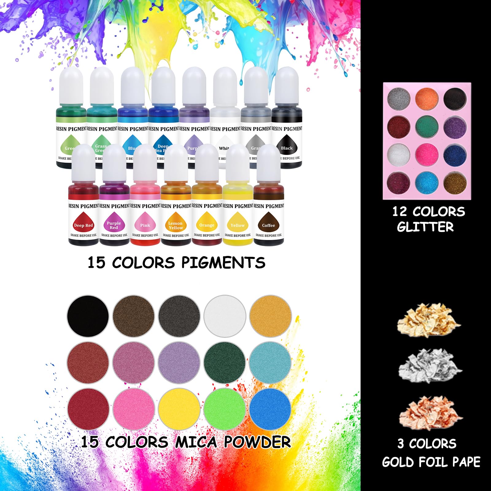 KISREL Epoxy Resin 82oz - Clear Epoxy Resin Kit with 15 Pigments and 15 Colors of Mica Powders - No Yellowing No Bubble Casting Resina for Art Crafts