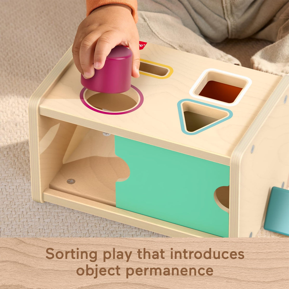 Fisher-Price Wood Montessori Toy Object Permanence Box Sort & Find, American Montessori Society Seal of Excellence, Wooden Shape-Sorter Learning
