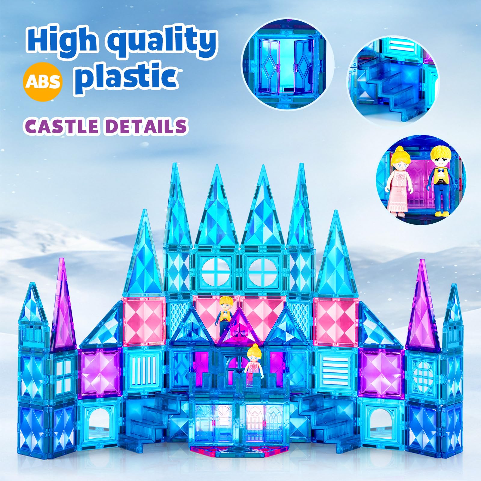 BENOKER Castle Magnetic Tiles, 3D Building Blocks STEM Educational Kids Toys for Pretend Play, 3 4 5 6 7 8 Year Old Birthday Gifts for Boys and Girls