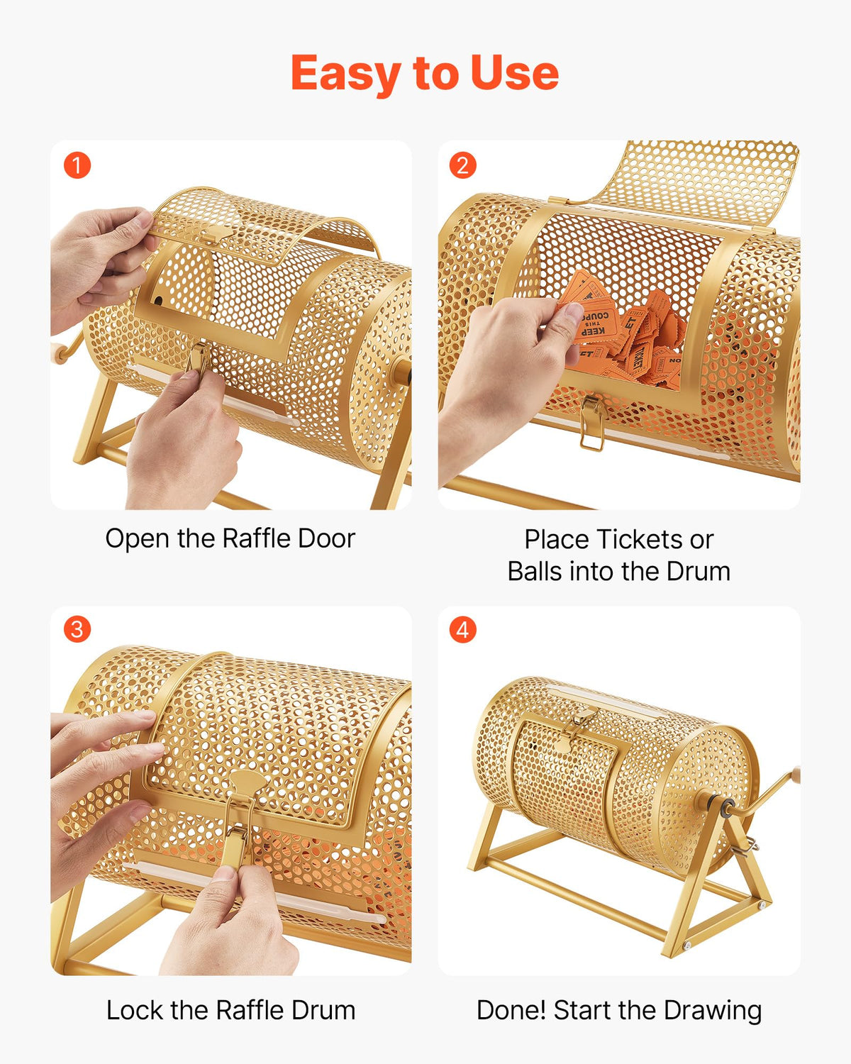 VEVOR Raffle Ticket Spinner, 11.6" x 6.6" Holds 2500 Tickets or 100 Ping Pong Balls, Raffle Drum Lottery Spinning Cage with Reinforced Handle, Stable