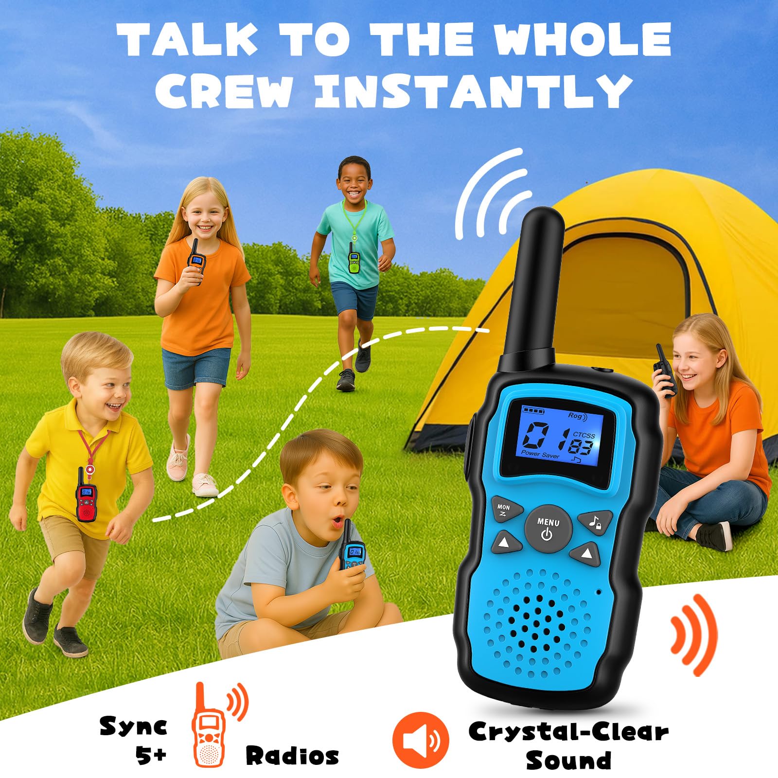 Wishouse Walkie Talkies for Kids Adults Rechargeable 4 Sets with 2 USB Chargers|4X3000mAh Batteries|Lanyards|Family Walky Talky Long Range for Hiking