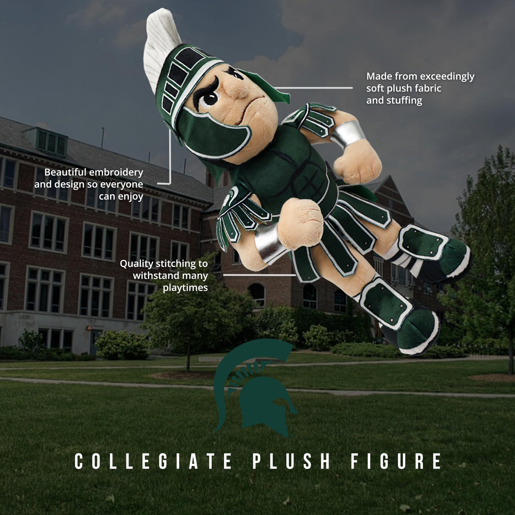 Plushible Michigan State Spartan Plush Figure - 14 Inch Mascot Stuffed Toy for Kids & Adults, Perfect for Collectors, Playtime, Imaginative Play