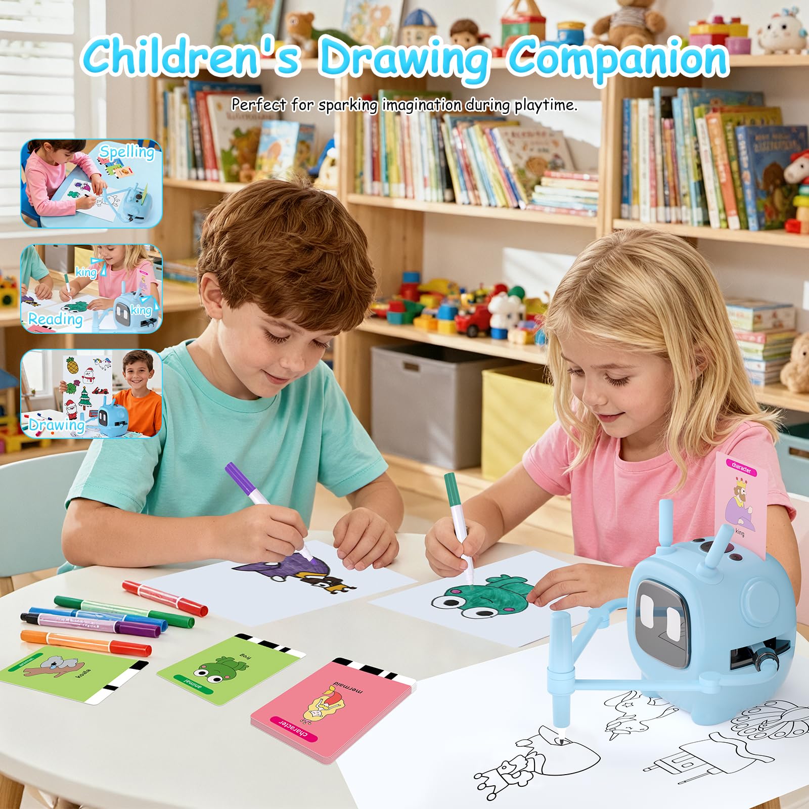Art Enlightenment Drawing Robot: Educational Interactive Learning Toy for Kids - Auto Painting Machine with 192 Cards & Pens - Montessori Gifts