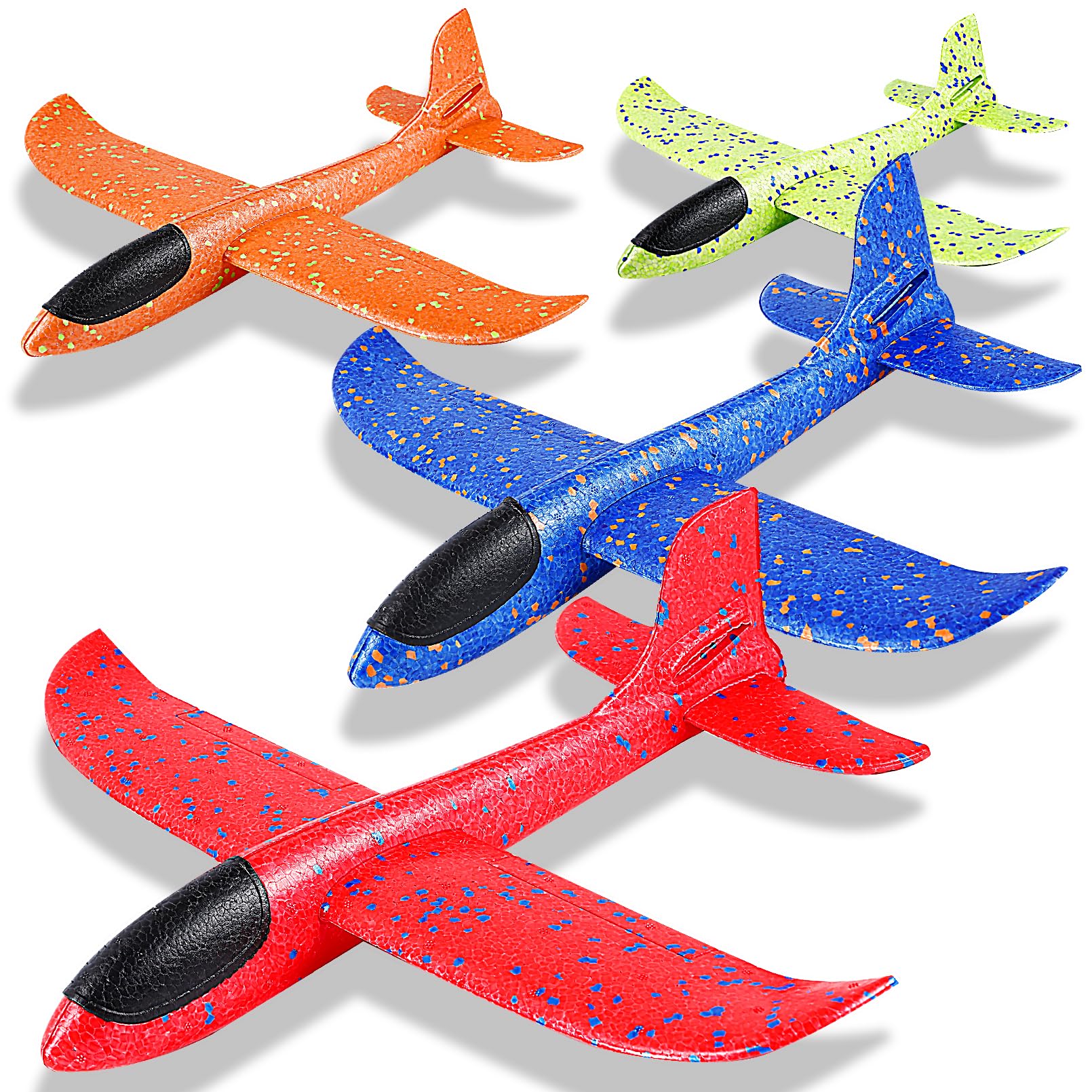 Jeffbaubl 4 Pack Foam Airplanes, 17.5 inch Airplane Toys, Large Throwing Foam Plane, 2 Flight Mode Glider Plane Flying Toy for Kids 3-7 Year Olds