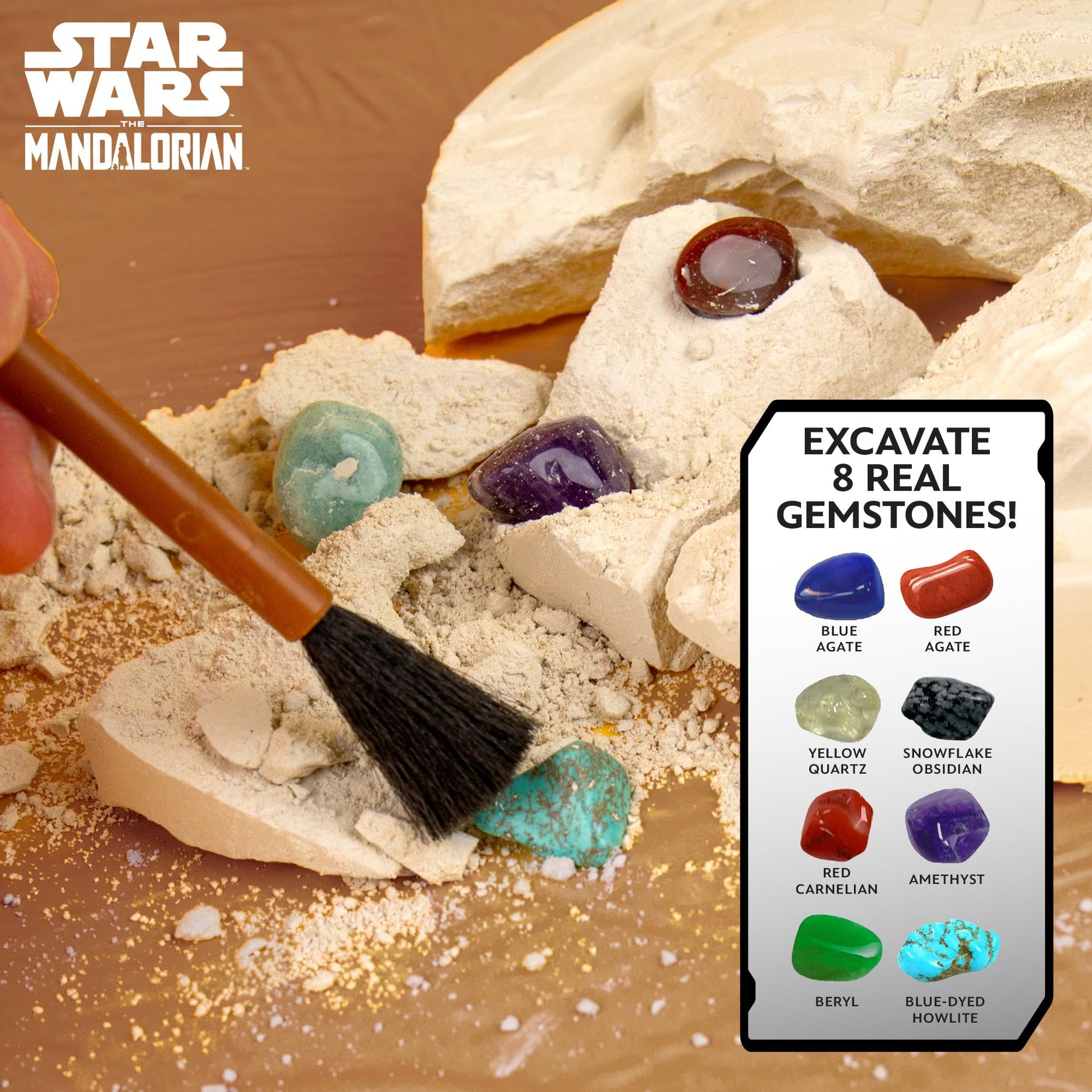 STAR WARS The Armorer Gemstone Dig, Reveal 8 Real Gemstones Inside The Armorer's Helmet, Including Amethyst, Quartz, Red Agate, Toys, Science Kits for