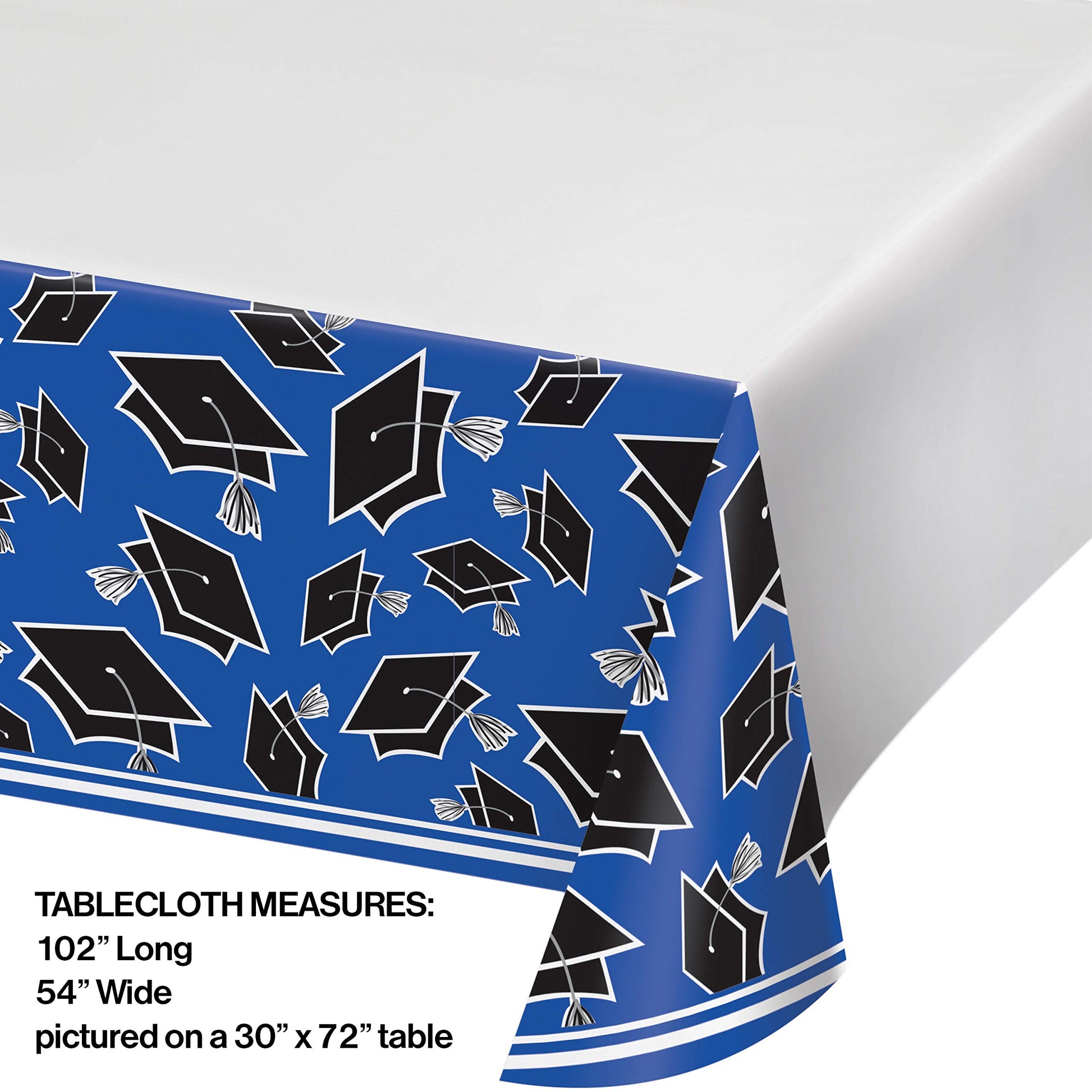 Creative Converting 320054 Graduation Theme Cobalt Blue Tablecloth