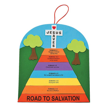 Fun Express Romans Road Sign Craft Kit - DIY Religious Crafts Kids - Ideal for Sunday School Bible Lessons and Faith-Based Activities - Perfect