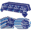 41 PCS Blue Birthday Decorations Blue and Silver Theme Tableware Sets Included Navy Blue Party Plates and Napkins Tablecloth for Men Women Birthdays