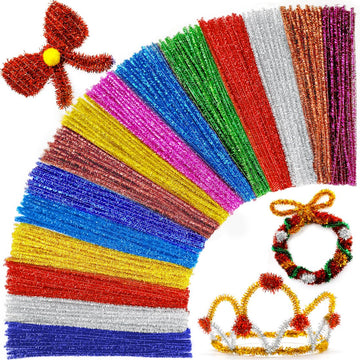 Praisebank Glitter Pipe Cleaners for Crafts, 200pcs, Chenille Stems for DIY Projecets, Arts & Crafts Supplies for Festival Party Decorations