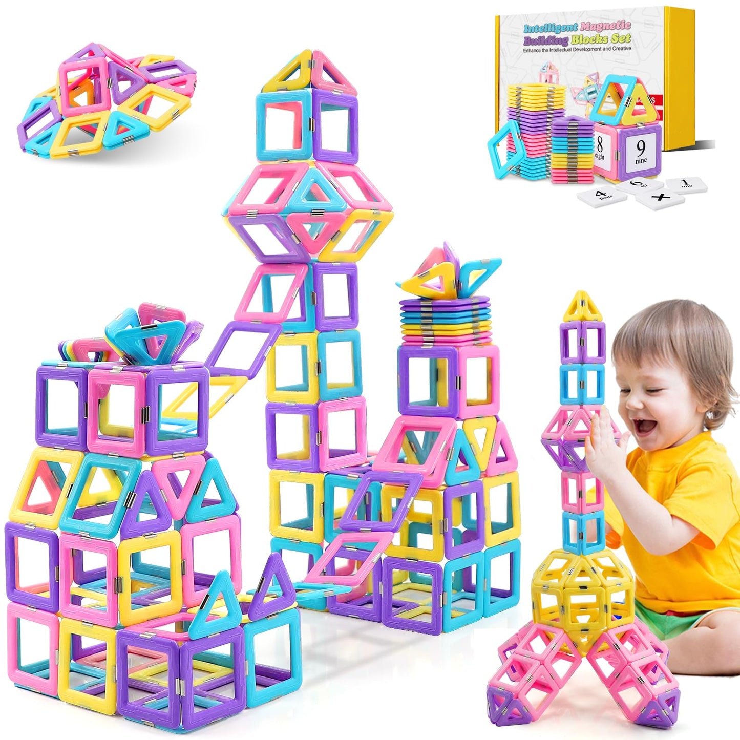 Tolnetr Magnetic Tiles Toys, Castle Magnetic Building Blocks Toys for 3 Year Old Girl Gifts, Montessori Toddler Gifts for 3 4 5 6 7 Year, Construction