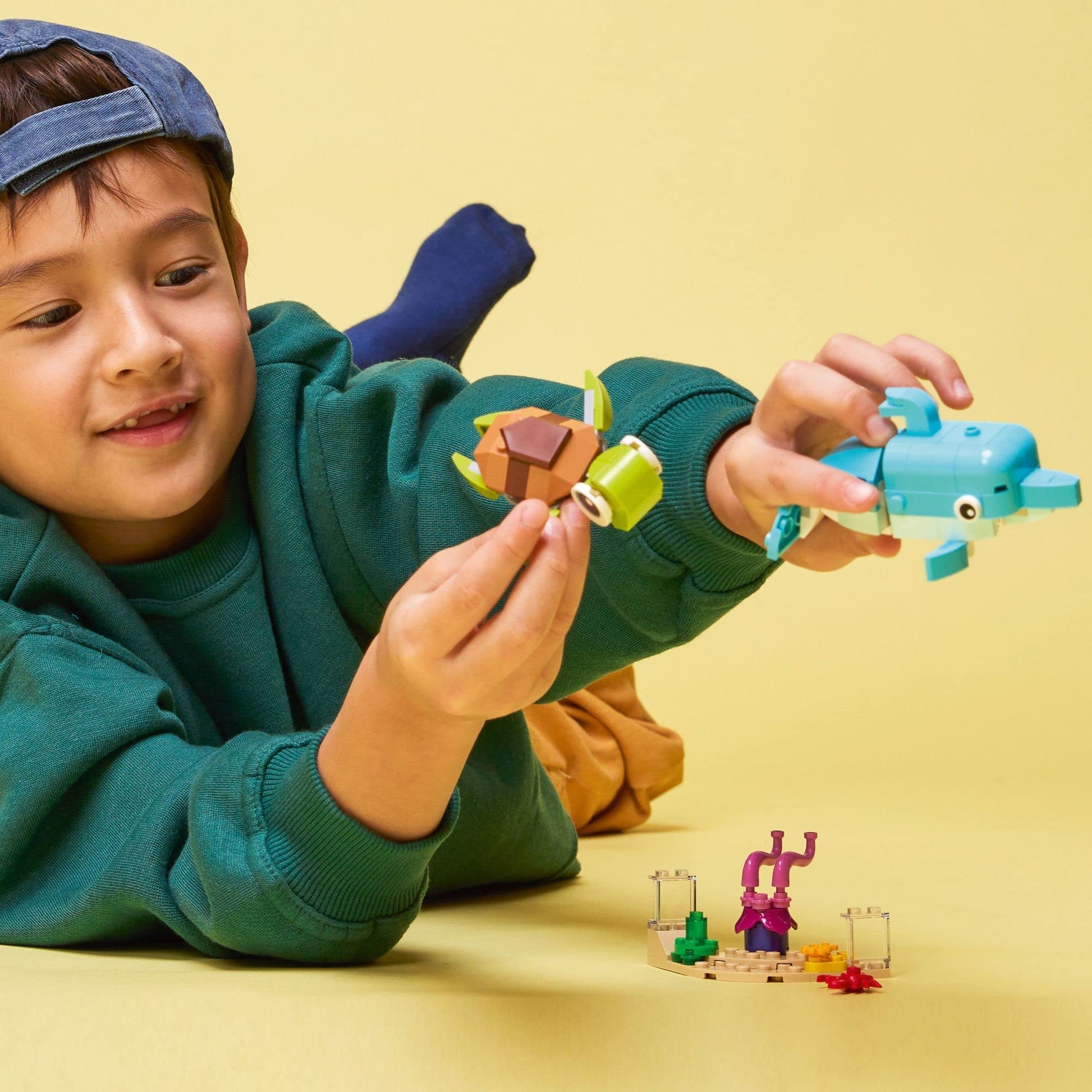 LEGO Creator 3 in 1 Dolphin and Turtle Toys for Kids, Transforms to Seahorse and Sea Snail or to Swimming Fish and Crab, Toy Sea Animal Figures