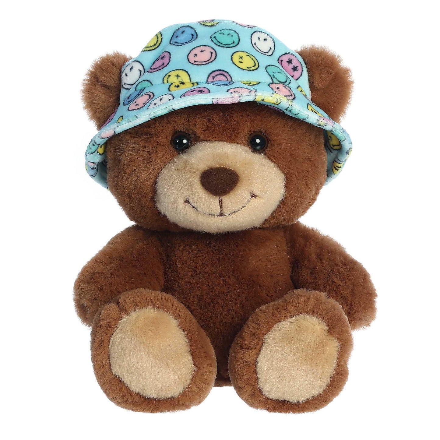 Aurora® Vibrant SmileyWorld® Bucket Hat Bear Stuffed Animal - Eye-Catching Designs for Retro Decor - Toys for Bedrooms, Birthday Gifts,