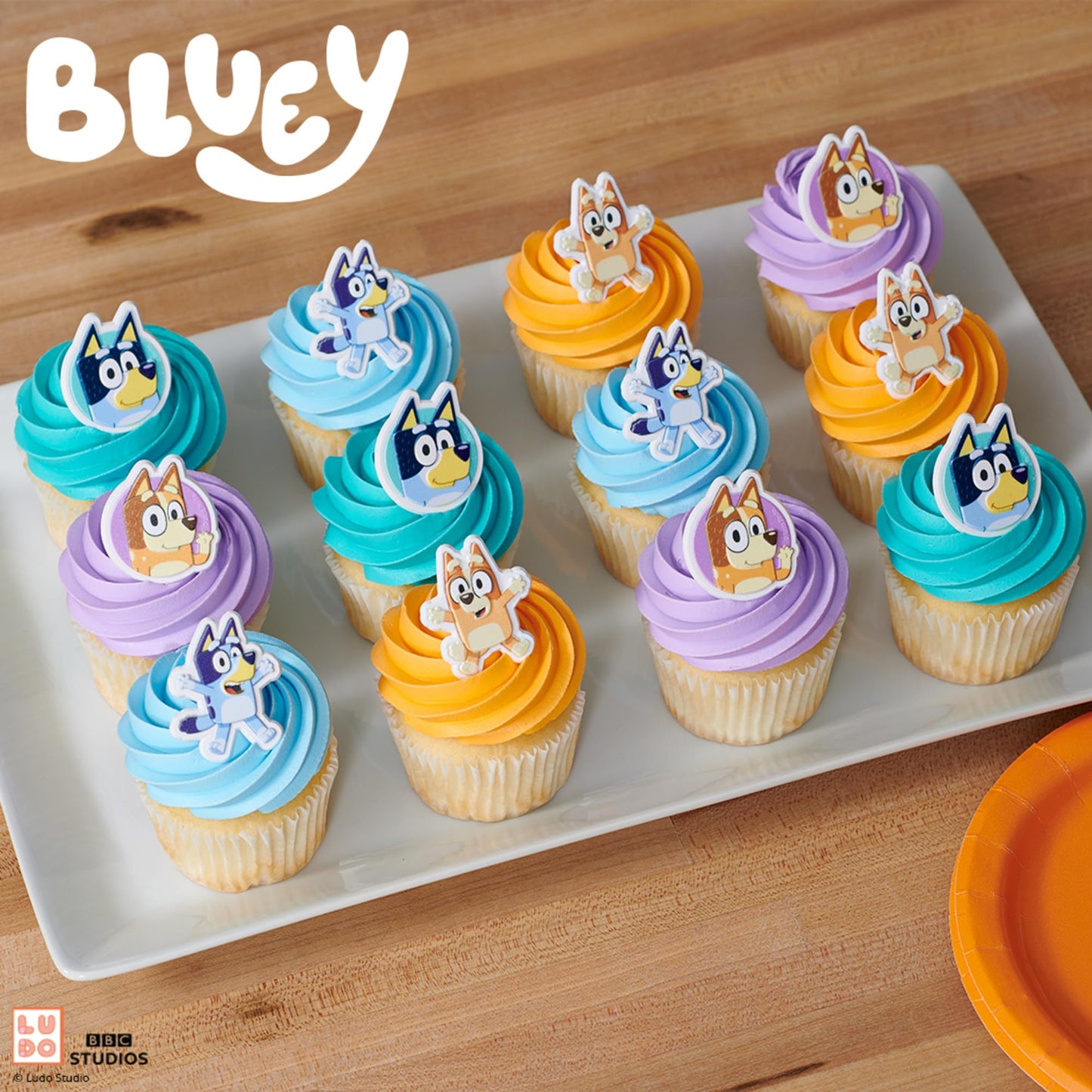 DecoPac Bluey So Much Fun Rings, 24 Cupcake Decorations Featuring Bluey, Bingo, Bandit, and Chilli, 3D Food Safe Cake Toppers - 24 Pack