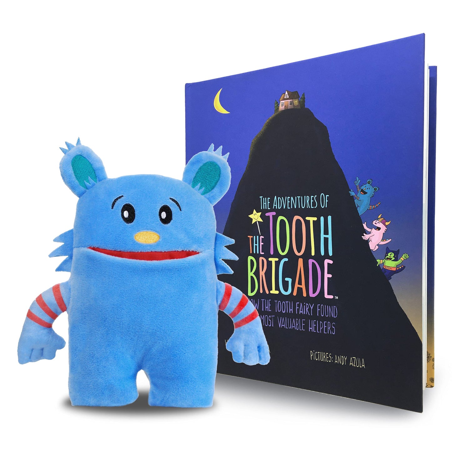 Blue Monster Tooth Fairy Pillow and Book Set | 8" Plush with Pocket for Lost Teeth & Hardcover Storybook w/Tracker, Q&A for Boys Girls Children of All