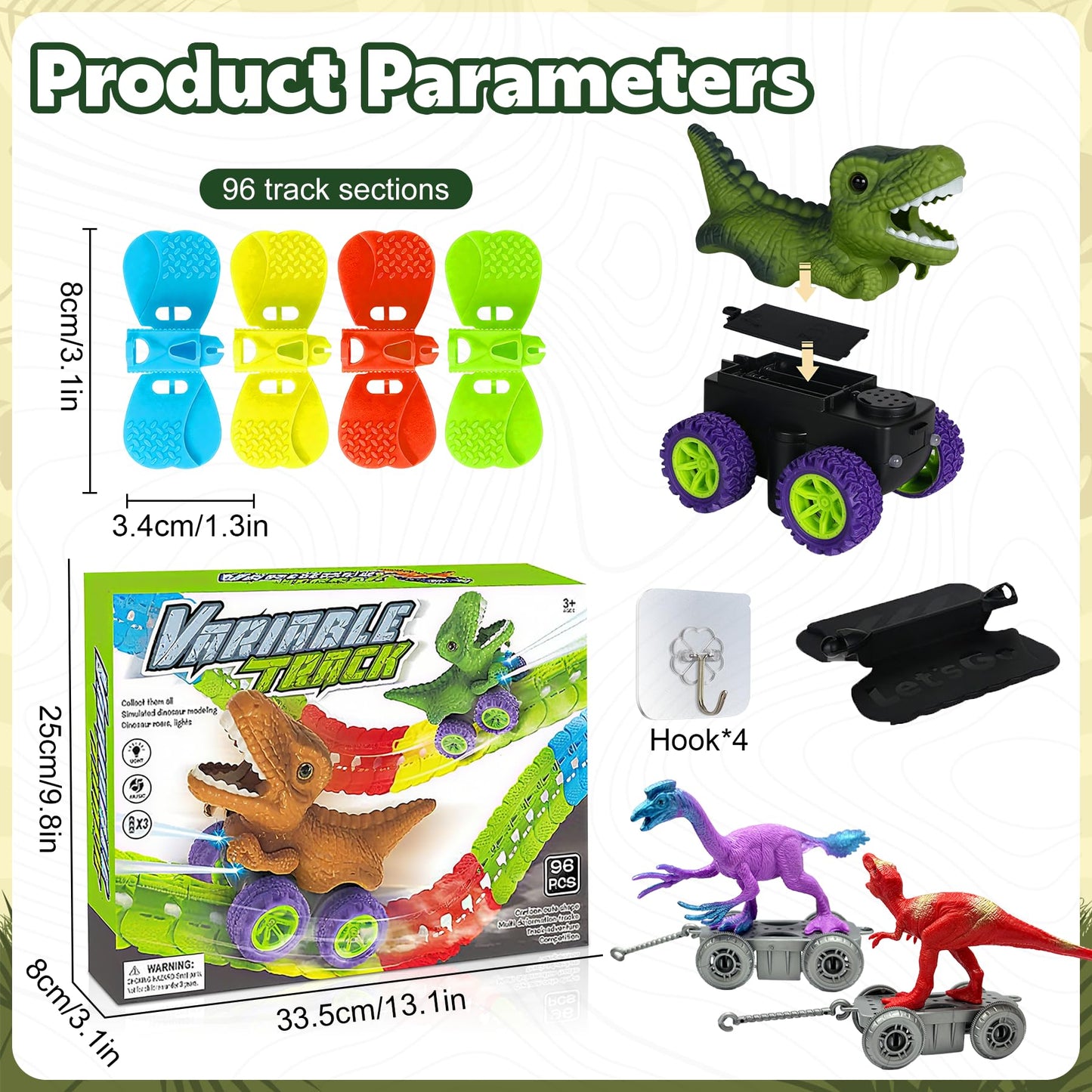 Valentines Day Gifts for Kids, Dinosaur Train Set,Boys Valentine Gifts Dinosaur Train Toys, 360° Electric Climbing Dinosaur Car Race Tracks with Sound