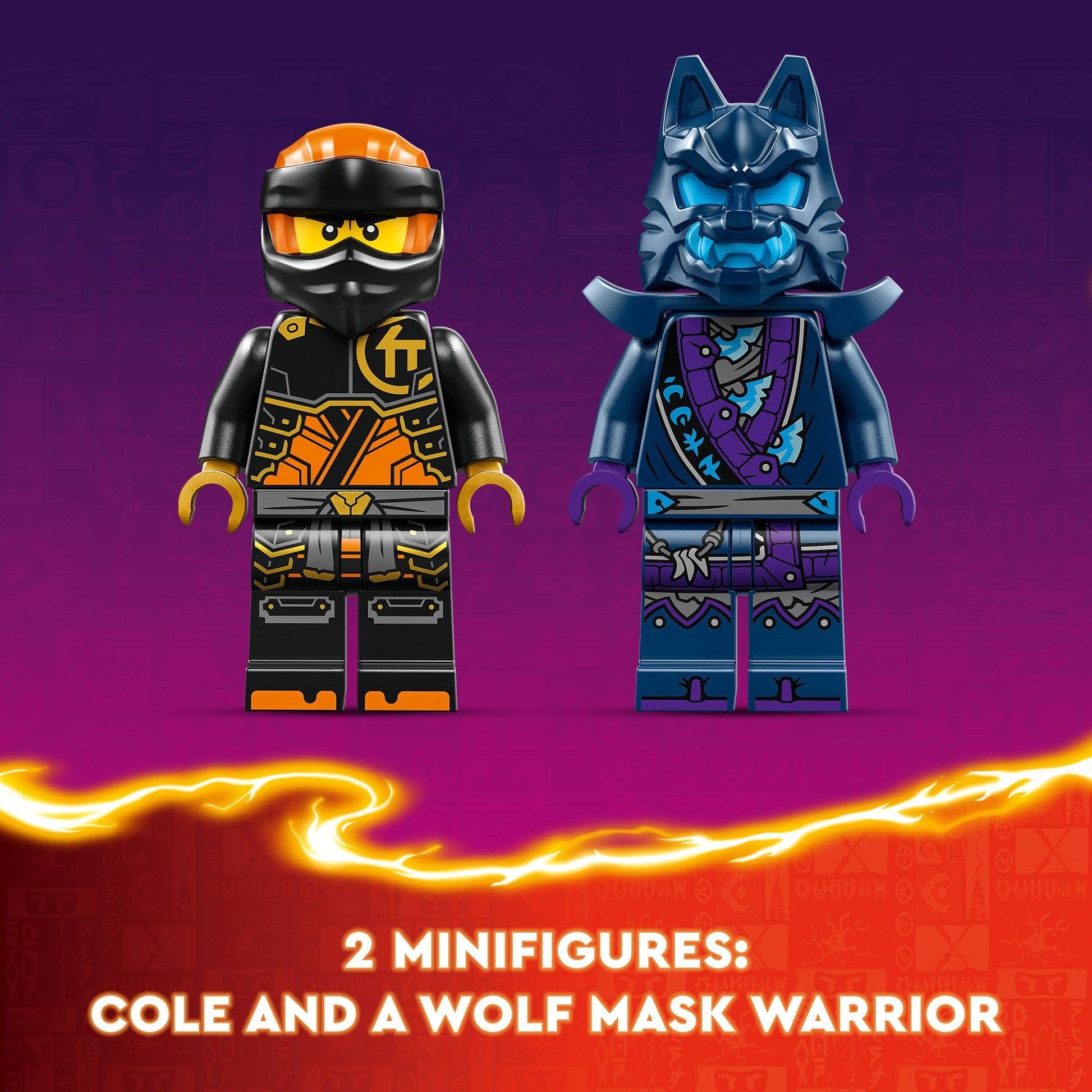 LEGO NINJAGO Cole’s Elemental Earth Mech Mini Ninja Toy, Customizable Action Figure Adventure Toy with Cole and Wolf Warrior Minifigures, Ninja Gift