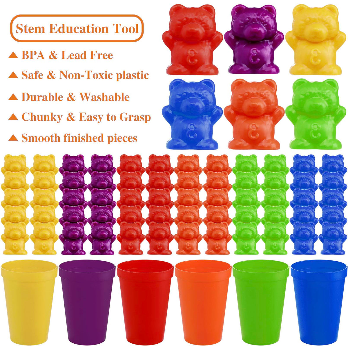 Jeffbaubl 67Pcs Counting Rainbow Bears with Matching Sorting Cups,Educational Sorting Toy for Toddler,Montessori Counting Toy Bears for Kid,Number