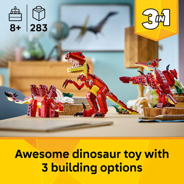 LEGO Creator 3 in 1 Fierce Dinosaur Building Toy for Boys & Girls, Ages 8+ - Gift for Birthdays - Kids Build 1 of 3 Prehistoric Animal Figures - 31379
