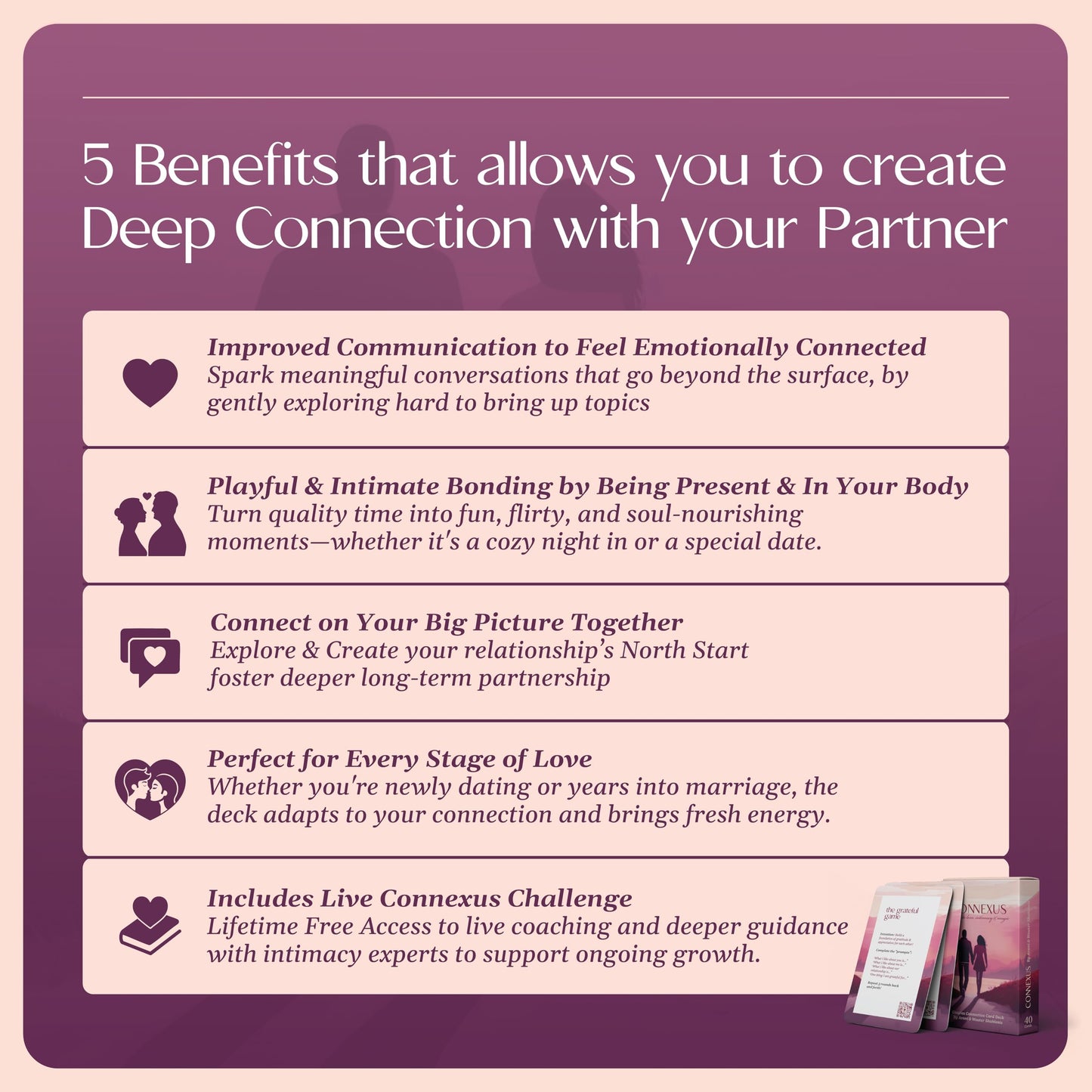 Connexus Couples Card Deck - 40 Conversation Starters + Live Challenge - Relationship Game for Adults, Romantic Date Night Game, Anniversary & Wedding