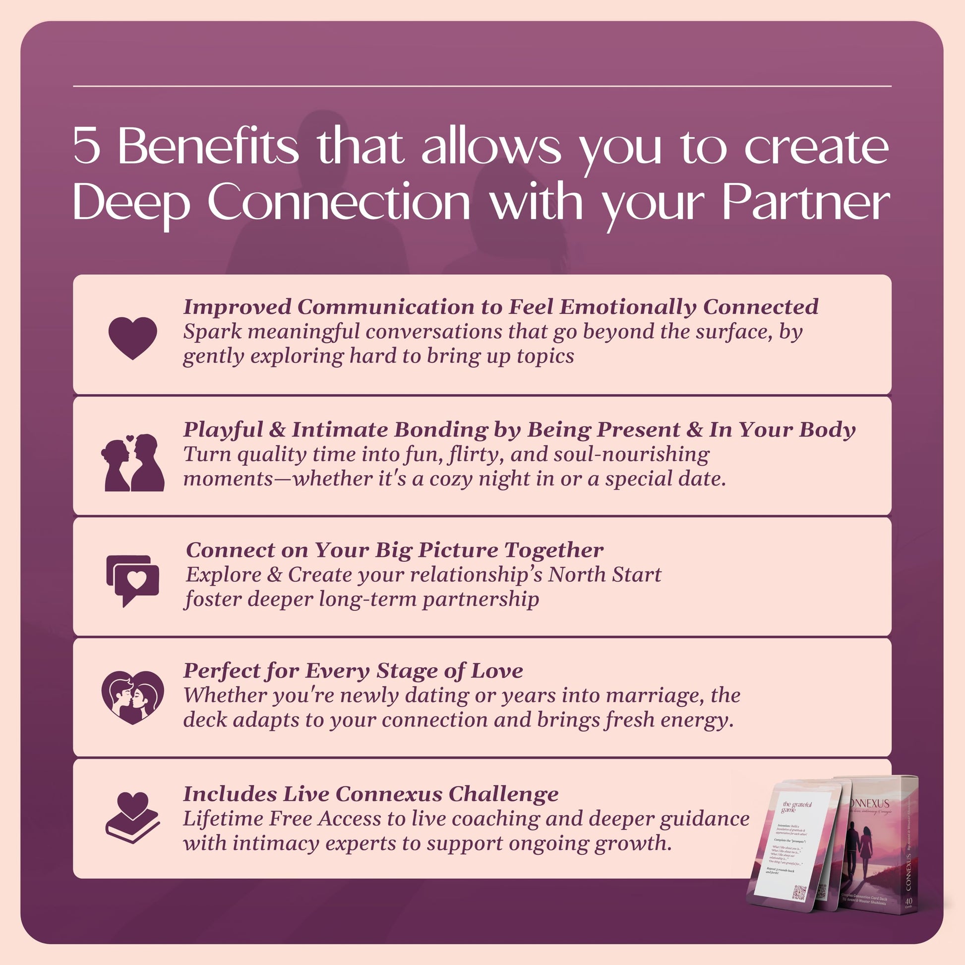 Connexus Couples Card Deck - 40 Conversation Starters + Live Challenge - Relationship Game for Adults, Romantic Date Night Game, Anniversary & Wedding