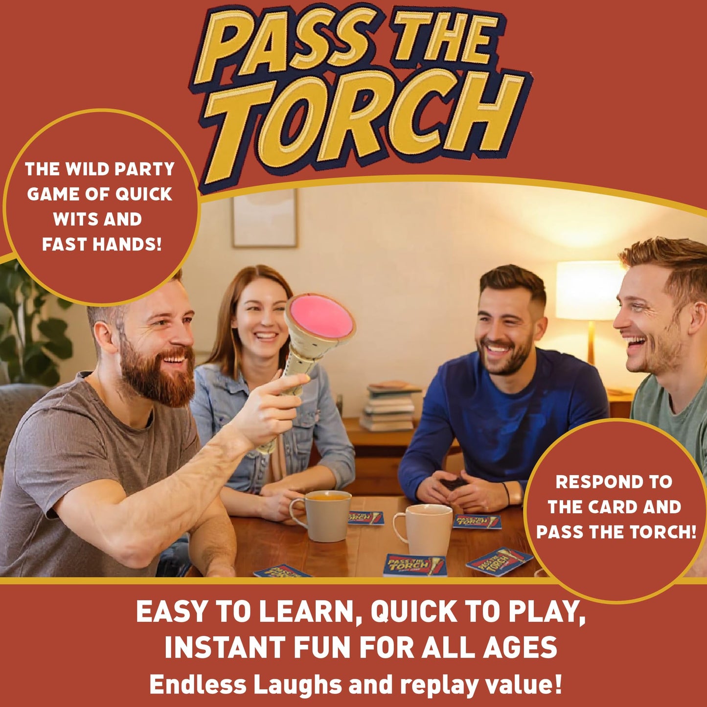 Pass the Torch Party Game for Teens and Families Ages 10+ Fast Thinking Word Challenge Card Games for Groups 3-10 Players - Gift for Kids and Adults