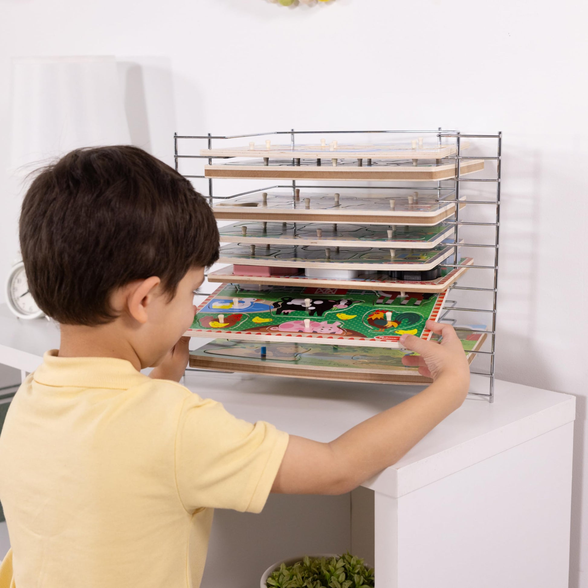 Melissa & Doug Deluxe Metal Wire Puzzle Storage Rack for 12 Small and Large Puzzles