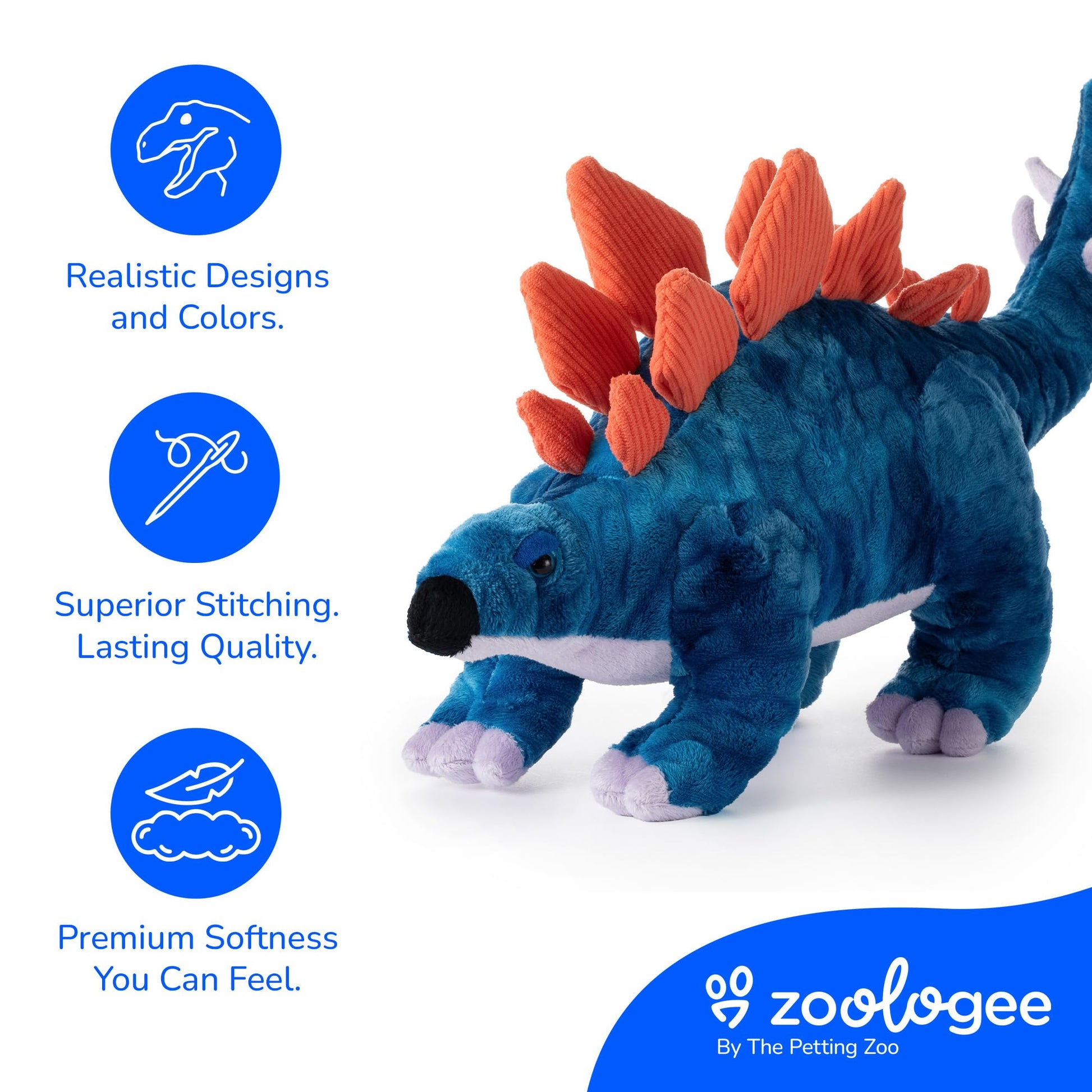 The Petting Zoo Stegosaurus Stuffed Animal Plushie, Gift for Kids, Dinosaur Animals, Blue Dinosaur Plush Toy 17 inches