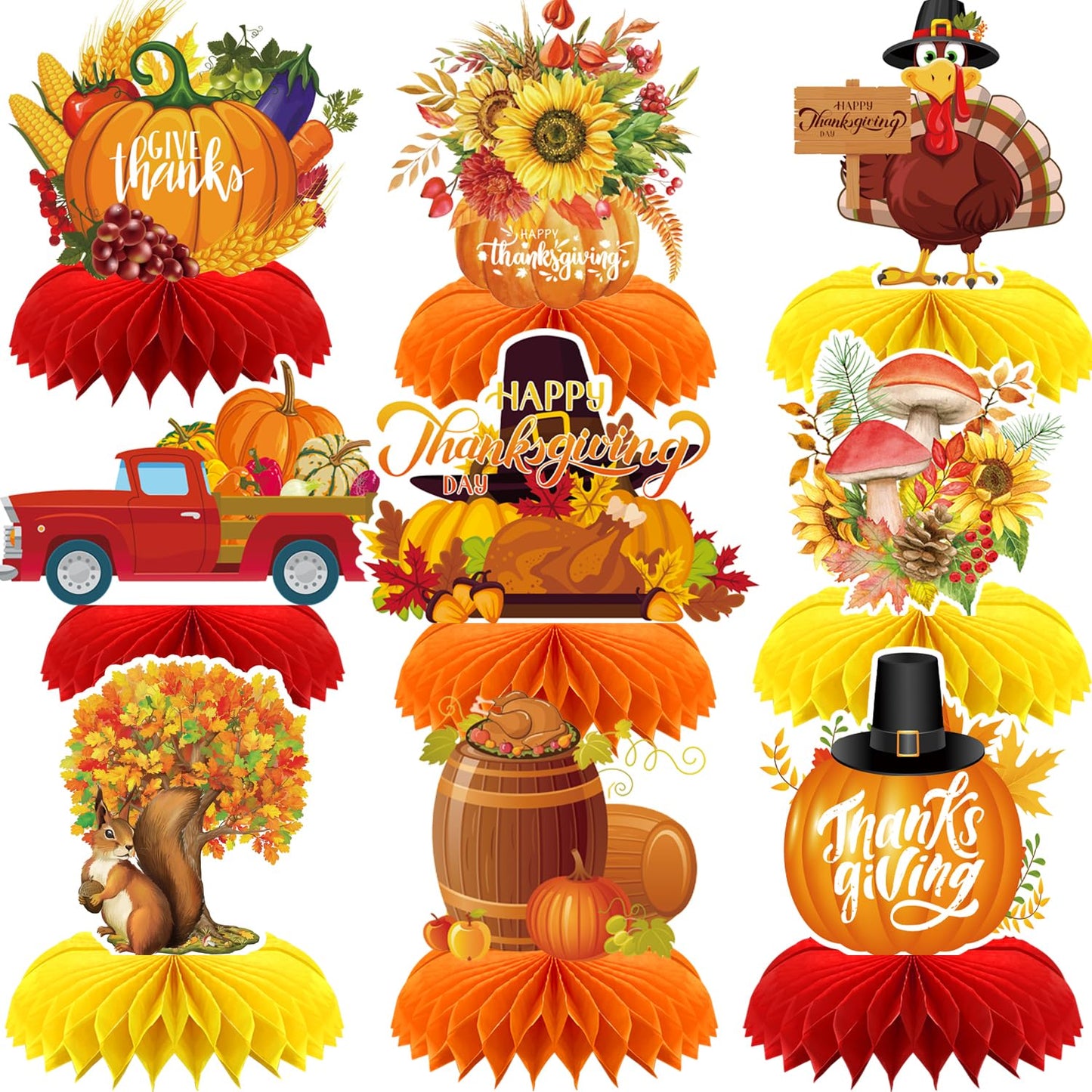 Thanksgiving Decorations, 9 Pack Thanksgiving Table Decorations, Honeycomb Fall Table Centerpieces for Thanksgiving Party, Harvest Themed Décor