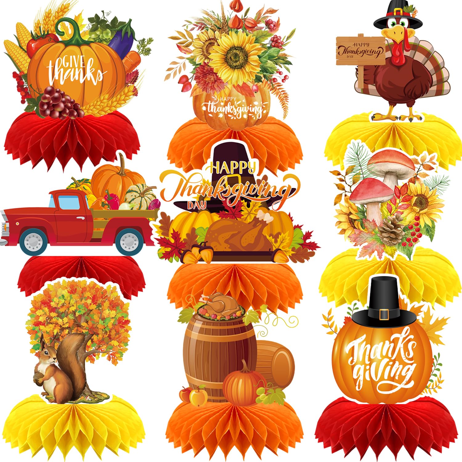 Thanksgiving Decorations, 9 Pack Thanksgiving Table Decorations, Honeycomb Fall Table Centerpieces for Thanksgiving Party, Harvest Themed Décor