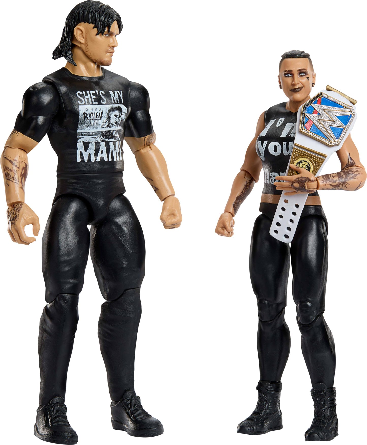 Mattel WWE Main Event Championship Showdown 2-Pack Action Figures & Accessory, Series #20 ‘Dirty’ Dominik Mysterio vs Rhea Ripley Collectible Set