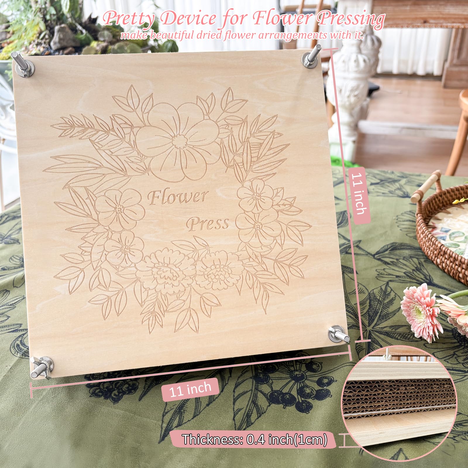 KAXYEW Large Flower Press Kit, 11"x11" Wooden Flowers Pressing Boards with Storage Bag, DIY Pressed Flowers Art - Fridge Magnet Bookmark Art Craftst